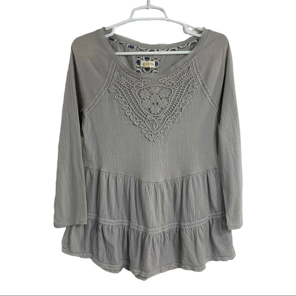 Meadow Rue Tunic Top Shirt Crochet Long Sleeve Peplum Ruffle Sz S